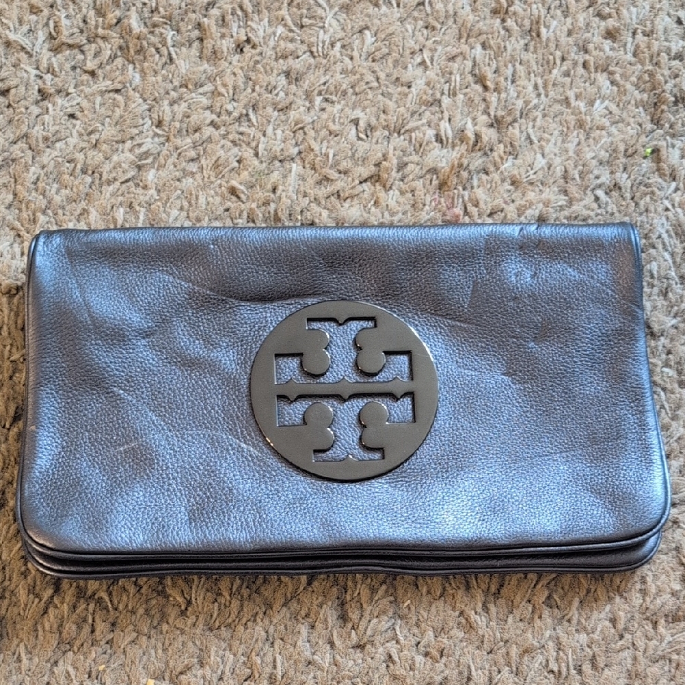 Tory Burch Black Leather Foldover Clutch